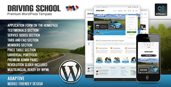  Driving School Adaptive WordPress Theme Template