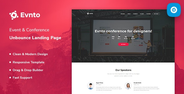  Evnto - Event and Meeting Unbounce Landing Page Template