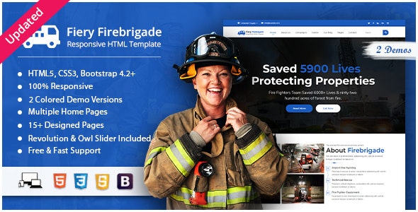  Fiery - Fire Brigade Rescue Center Responsive Website HTML Template