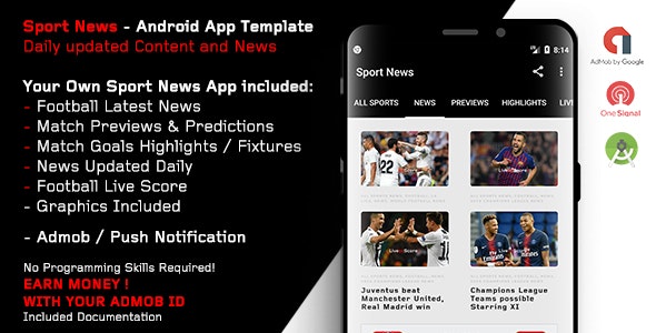  Sport News - Sports Football Android Application Template (Admob/Push)