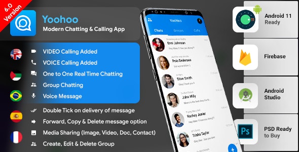 Yoohoo - 带有语音/视频通话音消息群组的 Android 聊天应用程序