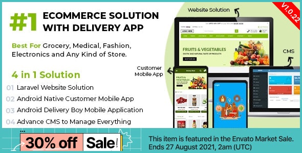 Ecommerce Solution with Delivery App For Grocery - 食品药房任何商店Laravel + Android应用程序