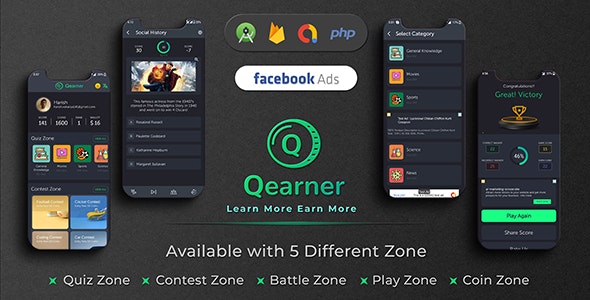  Qearner - Android test game application with revenue system+management panel
