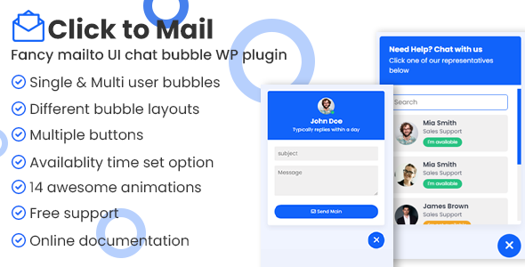 Click to mail - chat bubble pop-up window to send mail WordPress plug-in